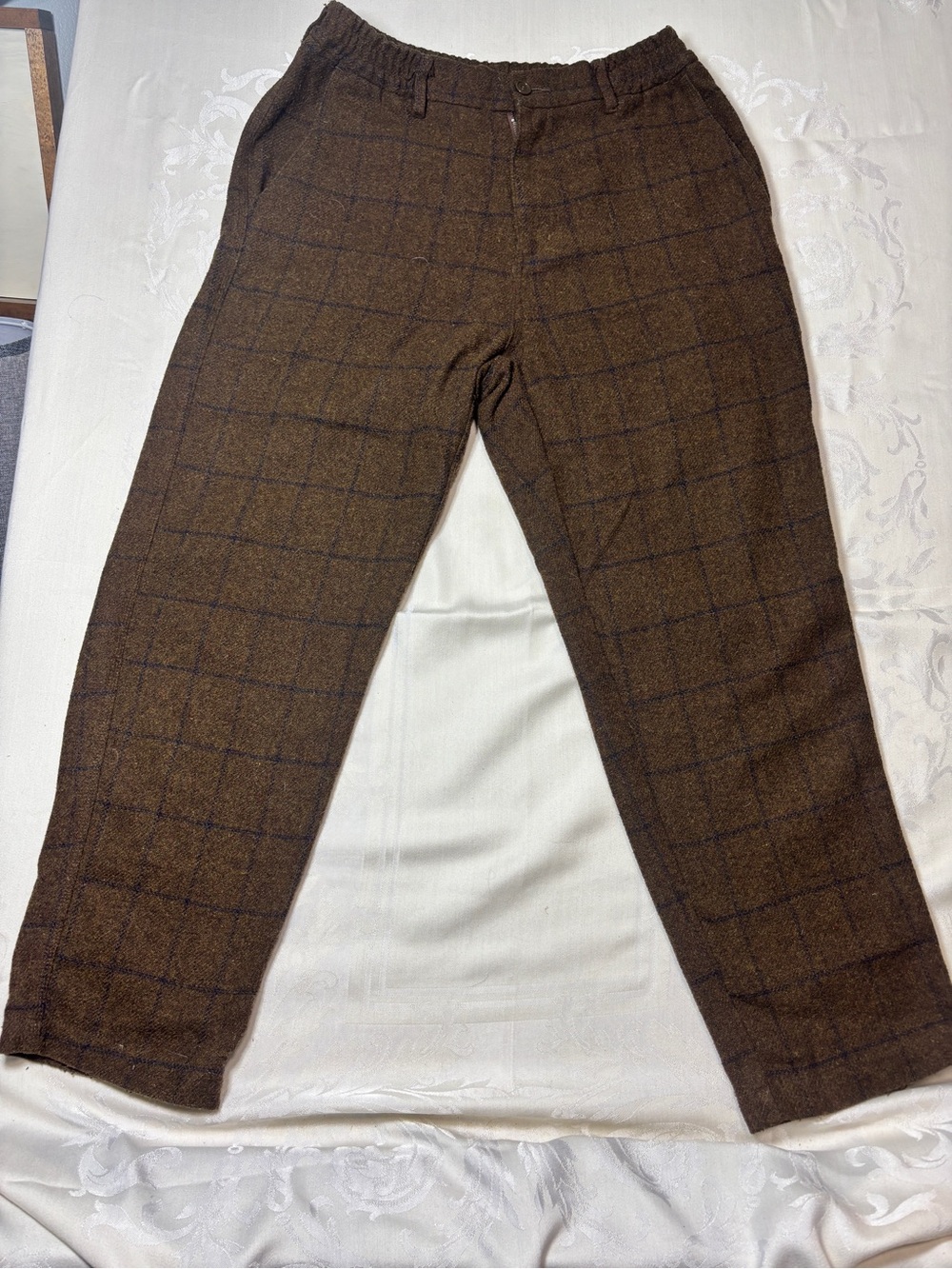 Men's Brown Plaid Corduroy Pants - Classic Straight Fit Weekend Brand